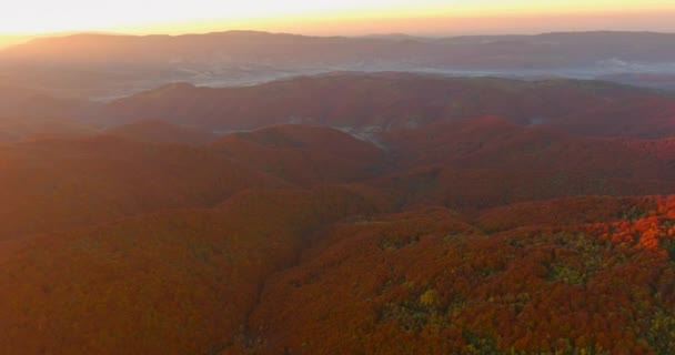 Ranní Scéna Karpatském Údolí Mlhavými Podzimními Scénami Dálce Rámovaná Vrcholky — Stock video