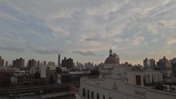 Parte Brooklyn Vista Perfecta Manhattan Nyc Skyline Través Del Agua — Vídeos de Stock
