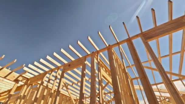 Construction Site Beams Wood Stick Framing Used Construct New House — Stock Video