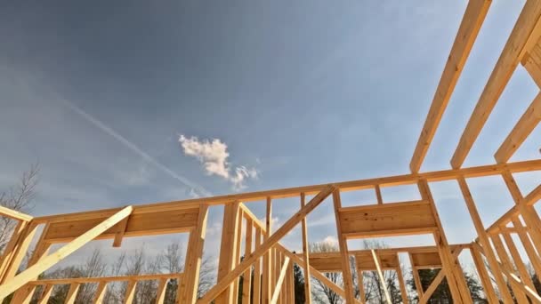 Vara Viga Casa Vigas Layout Foi Construído Com Quadro Madeira — Vídeo de Stock
