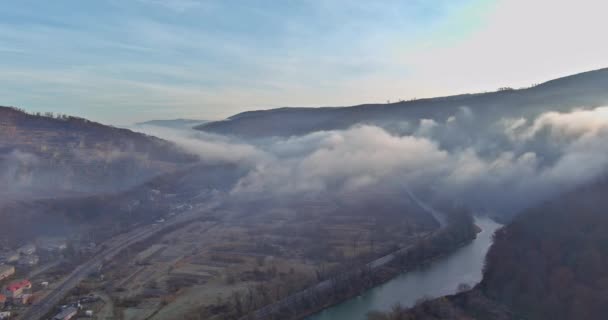 Fantastic View Autumn Morning Fog Ridge Mountain Forests Carpathians — Stockvideo