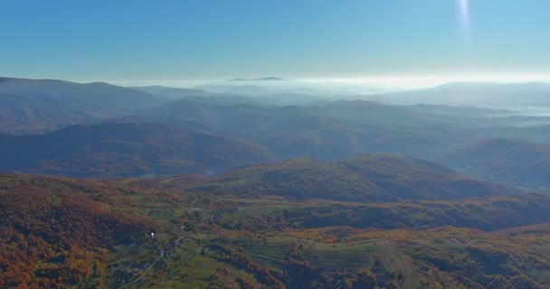 Carpathians Mountain Valley Autumn Presents Breathtaking Sight Misty Fog Lingering — Stock Video