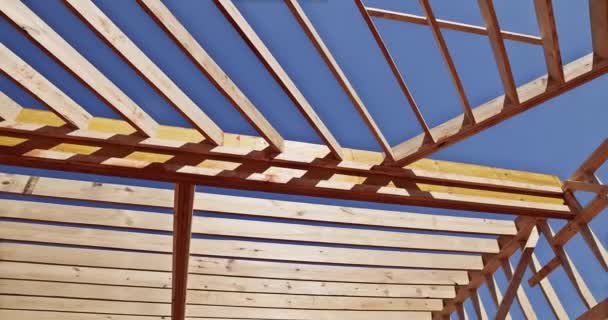 Wood Frame Truss Roofing Constructed New House Construction Site Using — Stock Video