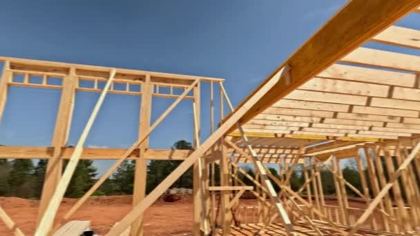 Nový Stavební Dům Rámem Dřevěné Tyče Postaven Rámu — Stock video