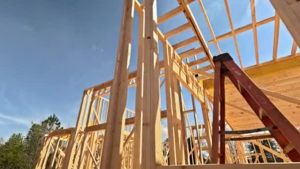 Stick House Traditional Form Architecture Using Timber Beams Truss Frames — Stock Video