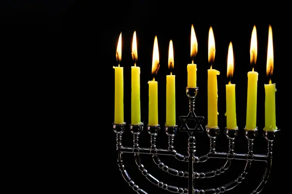 Tradiciones Sagradas Hanukkah Menorah Velas Hanukkiah Ardiendo Celebraciones Judías — Foto de Stock