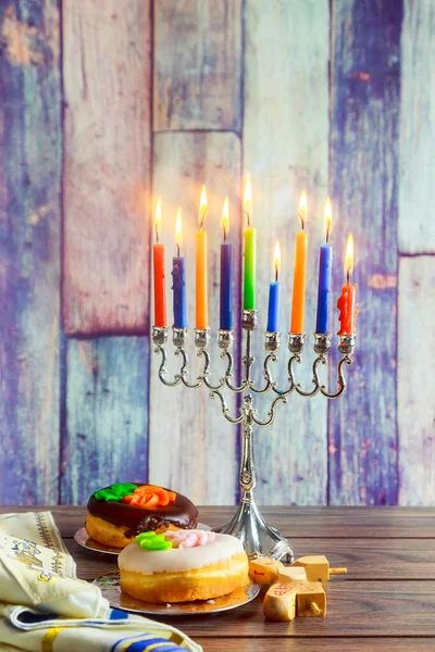 Hanukkah Firar Menorah Hanukkiah Ljus Brinner Judisk Helgdag — Stockfoto