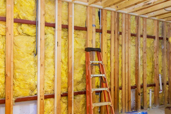 stock image Fiber cotton thermal insulation to installing mineral wool wall new building