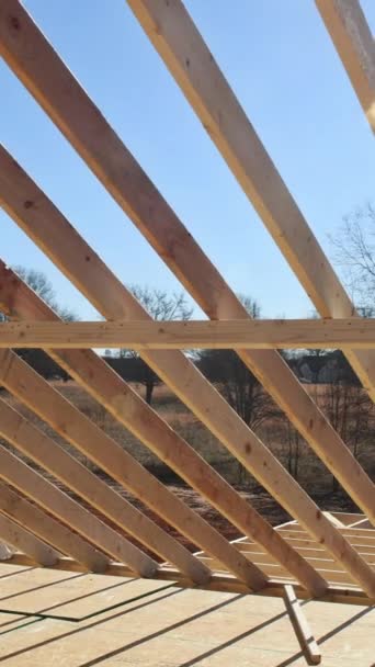 Frame Truss Wooden Support Beams New House Roof — Stock Video