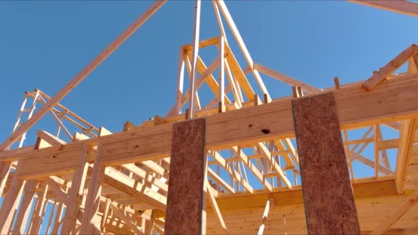 Wooden Framing Being Used Create Structure New House Construction Site — Stock Video