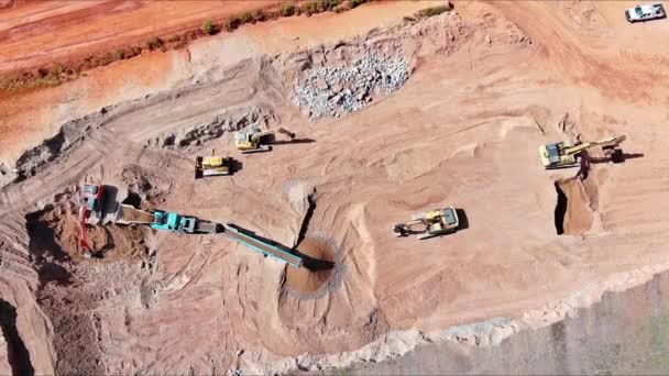 Quarry Open Pit Mining Operation Crushing Cone Rock Conveying Granite — Stock Video