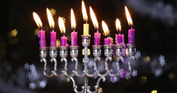 Εβραϊκή Γιορτή Των Φώτων Hanukkah Menorah Hanukkiah Κεριά Καίει Φωτεινά — Αρχείο Βίντεο