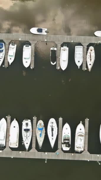 Malerischer Yachthafen Mit Schönen Bootsstegen Luftpanoramablick — Stockvideo