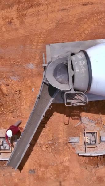 Foundation Columns Concrete Pouring Building Construction Used Concrete Mixer Truck — Stock Video