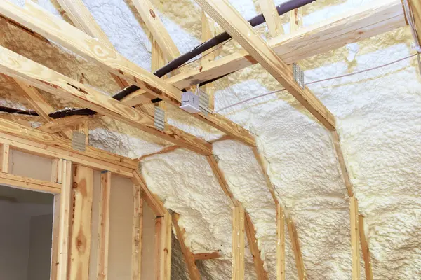 Spray Foam Wall Being Used Thermal Hydro Insulation New Home — Stock Photo, Image