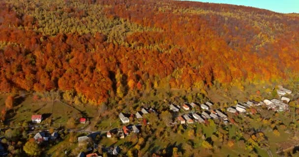 Mała Wioska Pól Szczyt Karpat Jesienią — Wideo stockowe