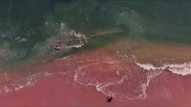 Matin Pendant Lever Soleil Pêcheur Capture Des Poissons Sur Océan — Video