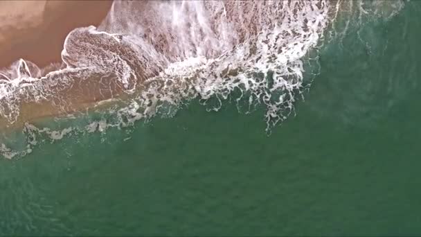 Blick Aus Der Luft Auf Wellen Die Gegen Die Sandige — Stockvideo