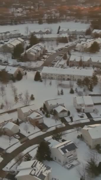 Зимний Городок Птичьим Видом Заснеженные Дома Нью Джерси Сша — стоковое видео