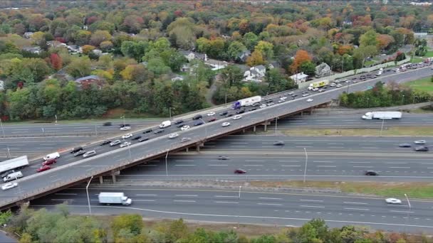 Аерофотозйомка Американського Міждержавного New Jersey Turnapike Швидким Рухомим Рухом Зайнятий — стокове відео