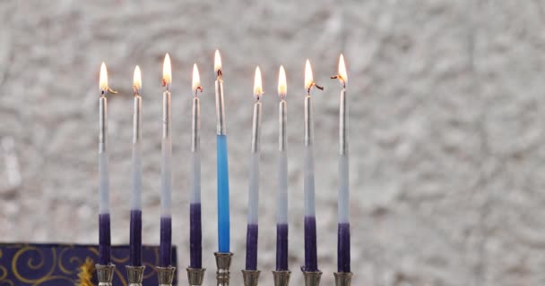 Hanukkiah Menorah Candle Lit Traditional Celebration Hanukkah Jewish Holiday — Stock Video