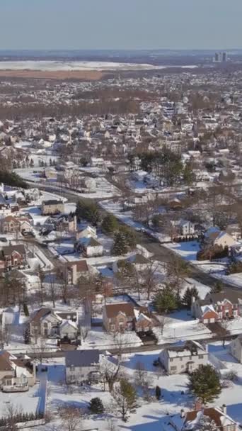 Winter Wonderland Kleine Amerikaanse Stad Panorama Van Boven New Jersey — Stockvideo