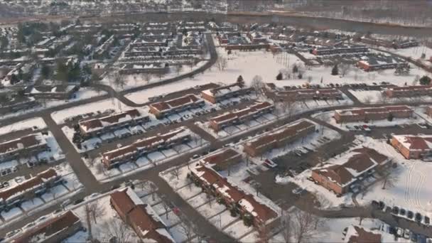 Inverno Pequena Cidade Panorama Com Casas Cobertas Neve Acima Braga — Vídeo de Stock