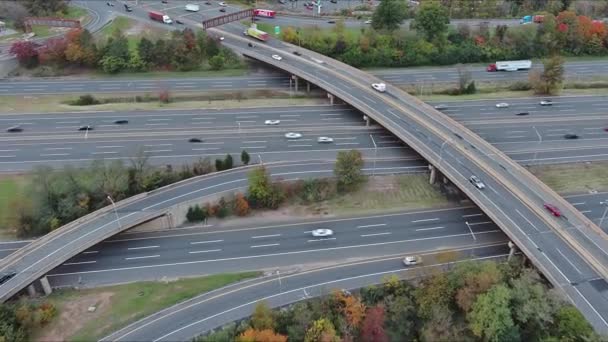 Aerial View American Freeway Turnpike Heavy Traffic Moving Fast — Stock Video