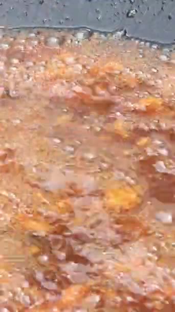 Cauldron Hot Oil Filled Fresh Juicy Chicken Legs Breading — Stock Video