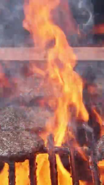 Grilla Ogień Płomień Grill Został Przygotowany Celu Gotowania Grillowanej Wołowiny — Wideo stockowe
