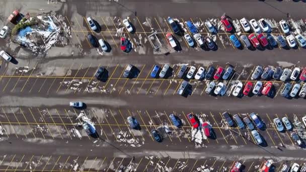 Large Parking Lot Cars Asphalt Surface Located Shopping Center South — Stock Video