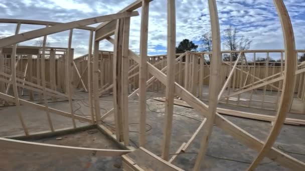 Construcción Vigas Madera Marco Para Nueva Casa Construcción — Vídeos de Stock
