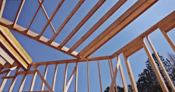 Rámcové Trámy Dřevěné Rámové Výstavbě Nového Domu Výstavbě Domů — Stock video
