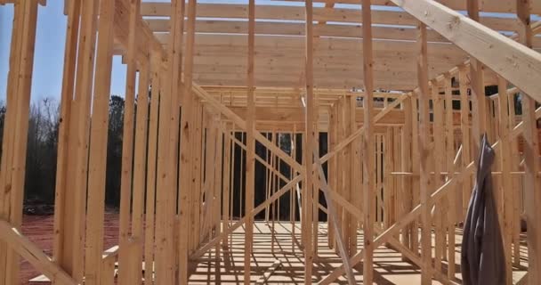 Construção Estrutura Madeira Para Nova Casa Construção — Vídeo de Stock