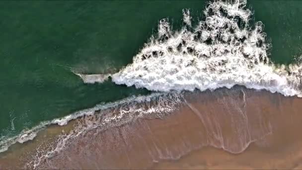 Klare Wasserwellen Treffen Auf Sandiges Ufer Des Ozeans Mit Idyllischer — Stockvideo