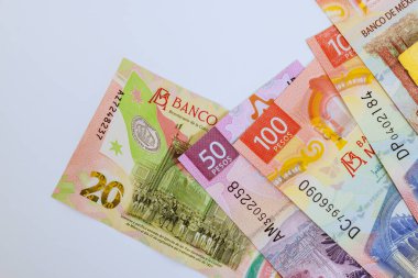 500, 200, 50, 20 Peso da dahil olmak üzere çeşitli Meksika para birimleri.