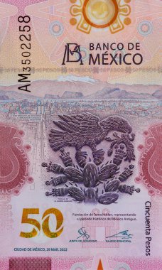 Meksika banknotları 50 peso ulusal para önden görünüm