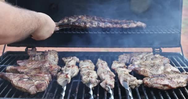 Los Kebabs Son Platos Tradicionales Turcos Cocinados Una Parrilla Carbón — Vídeos de Stock