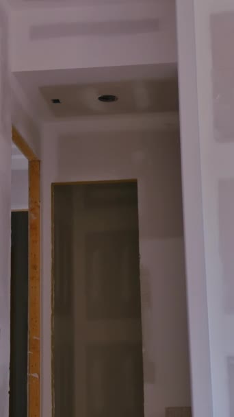 Reboco Drywalling Está Sendo Concluída Preparação Para Pintura Nova Casa — Vídeo de Stock
