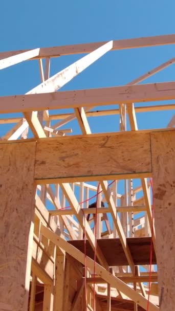 Construction Framing Beams Provide Structural Support Entire House Vertical Video — Stock Video