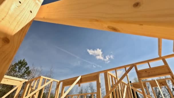 Fine Costruire Una Nuova Casa Sarà Casa Telaio Costruzione Travi — Video Stock