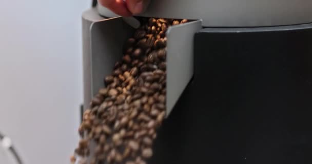 Chicchi Caffè Che Sono Stati Tostati Fuoriuscita Scarico Flap Cooler — Video Stock