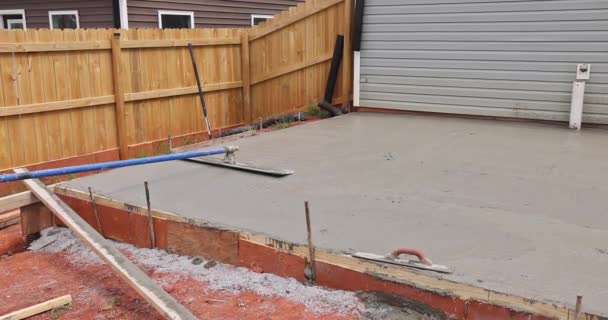 Wet Cement Concrete Foundation Mortar Leveled Using Special Steel Trowel — Stock Video
