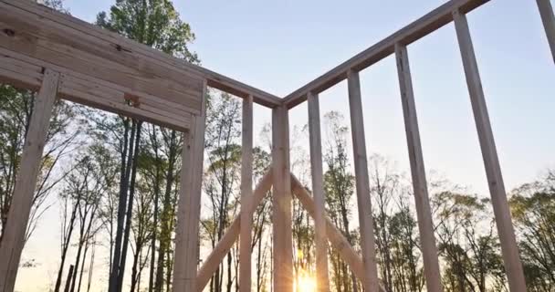Wooden Framing Supports Beams Supports Timber Framing Unfinished Interior — Stock Video