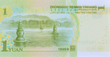 Çin para birimi One Yuan 'ın kağıt para birimi hesapları.