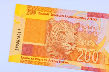 Güney Afrika Ulusal Bankası 200 rands nakit arka manzara banknotları yayınlar