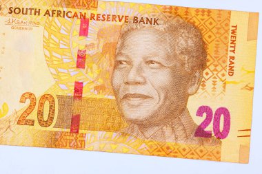 Güney Afrika 'dan Nelson Rolihlahla Mandela portresi. 20 Rand, Güney Afrika Ulusal Bankası' nın ön görüşü tarafından ülkenin ulusal para birimi banknotlarıdır.