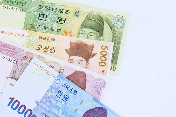 stock image Banknotes South Korean won of various cash denominations are issued by Korea National Bank