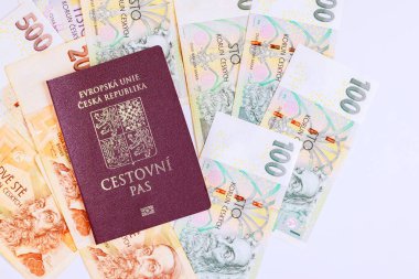 Czech Republic issues banknotes in variety of denominations CZK korunas with Czech passports