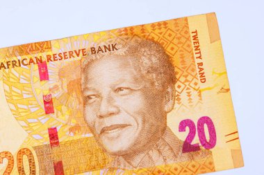 Güney Afrikalı Nelson Rolihlahla Mandela 'nın portresi, Güney Afrika Ulusal Bankası tarafından 20 rand' lık banknottur. ön görünüm
